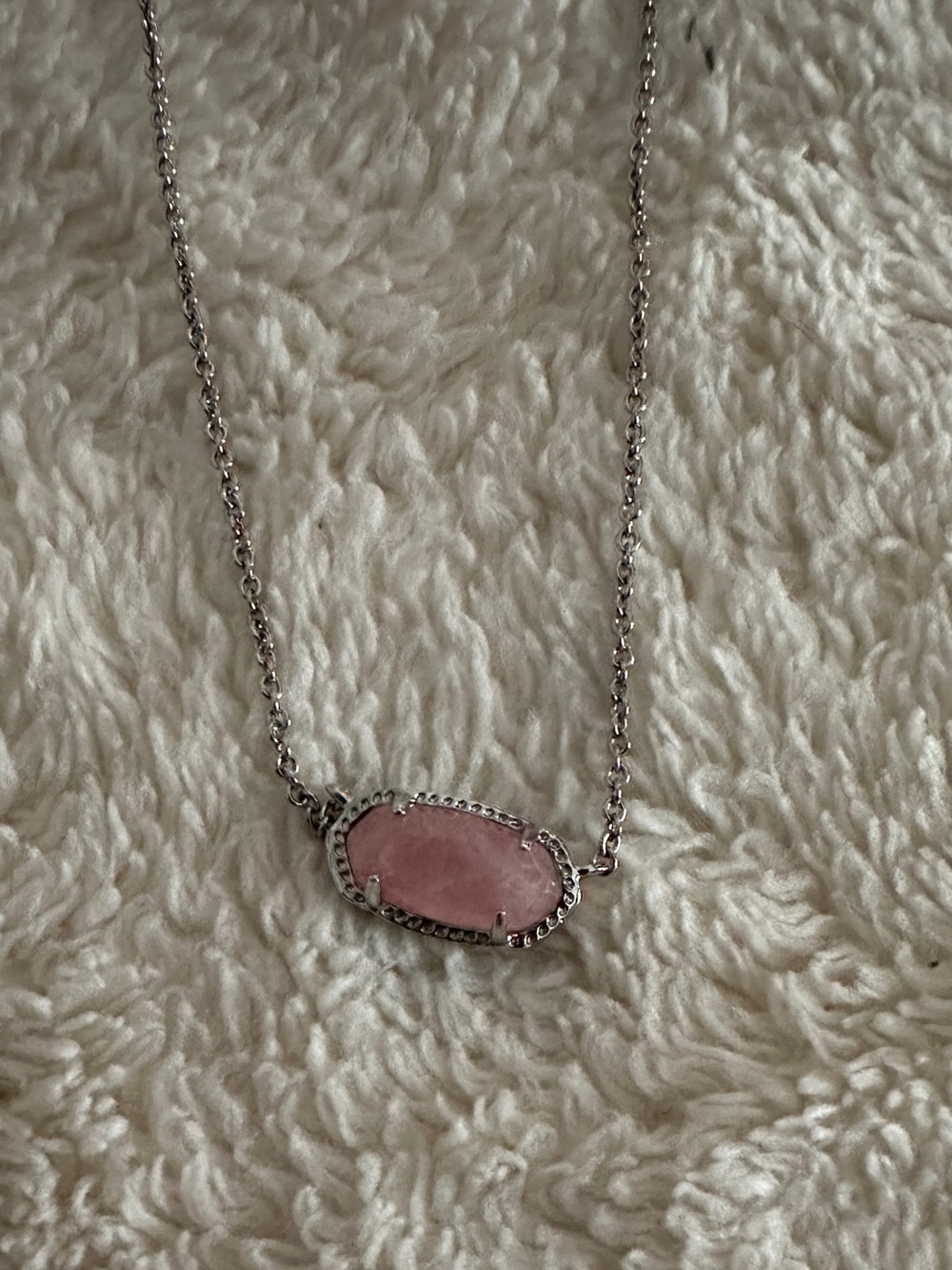 Kendra Scott Silver Necklace with Light Pink Oval Pendant